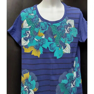 Ladies Styles & Co Sport Top Blouse Blue White Turquoise Size Large